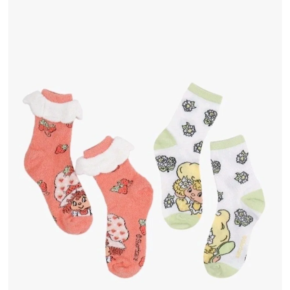 NEW Strawberry Shortcake Ruffle Cuff & Lemon Meringue Mid Crew Soft Socks 2 Pair